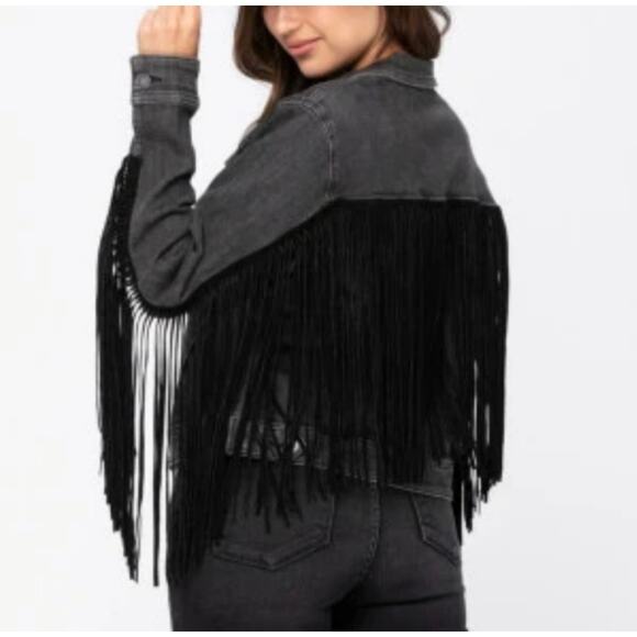 Judy Hosuby Exclusively For Q.V.C. Jackets & Blazers - Judy Blue NWT So Fun Women's Black Fringe Denim Jacket. Size 1XL (14-16)